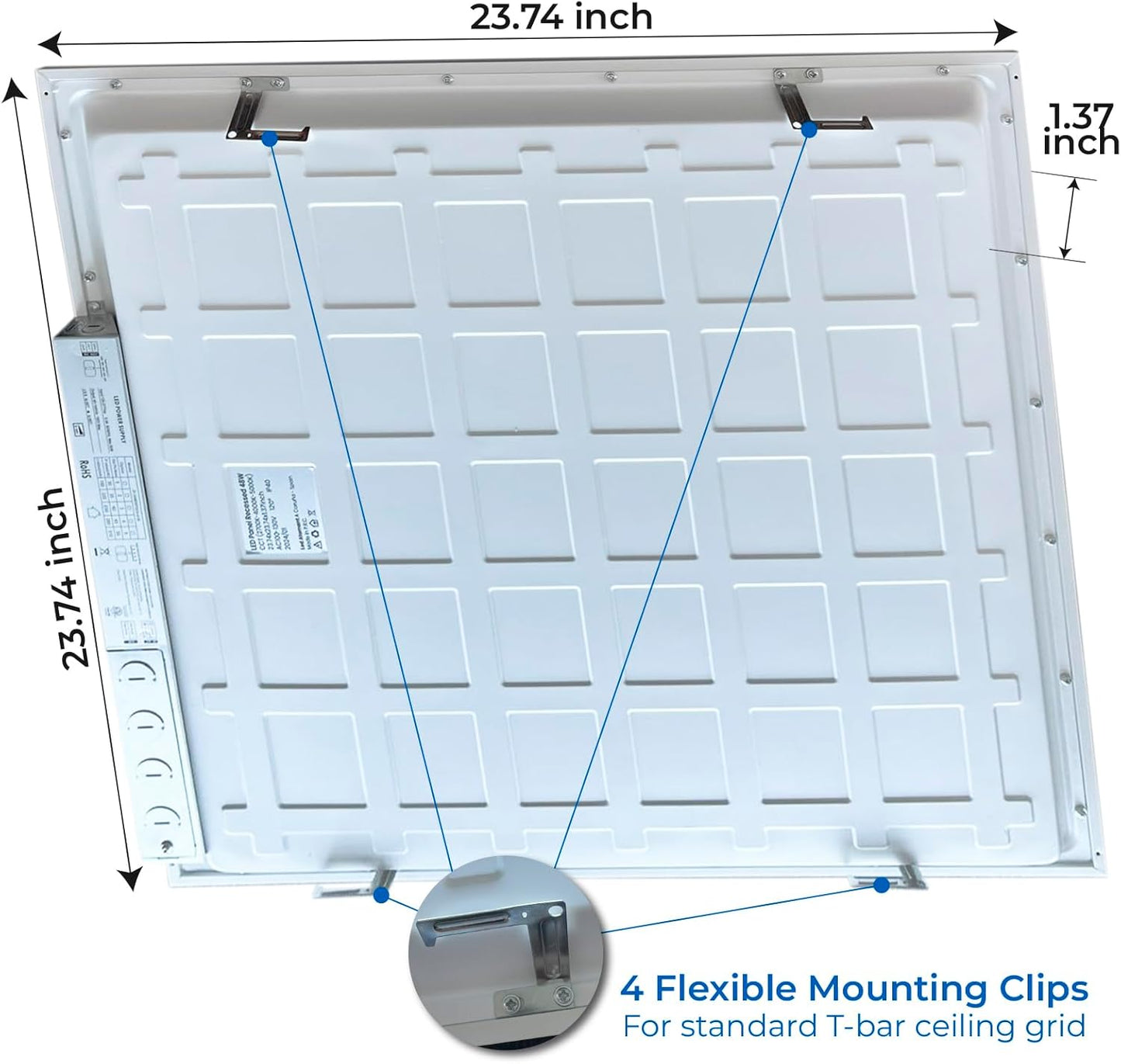 2 Pack 2x2 LED Flat Recessed Panel Light 48W 5000LM, 5 CCT Selectable