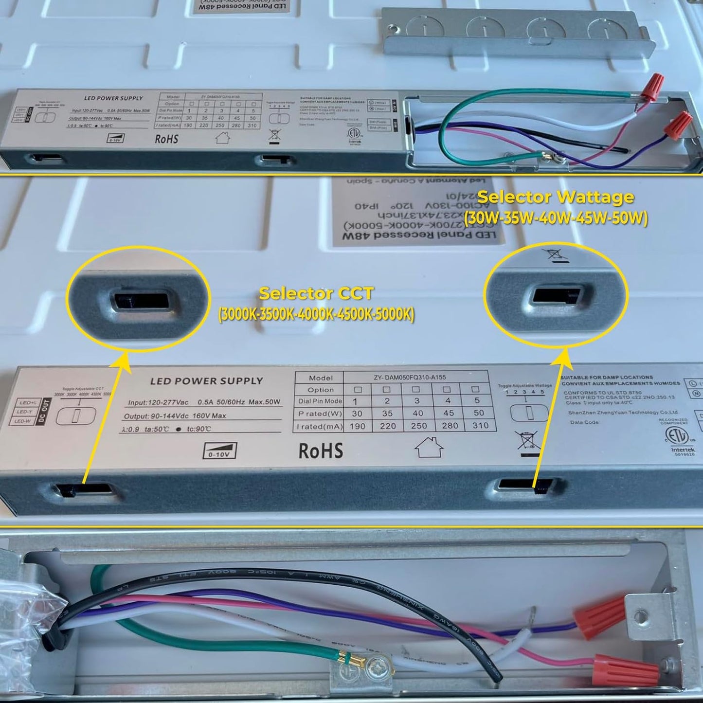 2 Pack 2x2 LED Flat Recessed Panel Light 48W 5000LM, 5 CCT Selectable