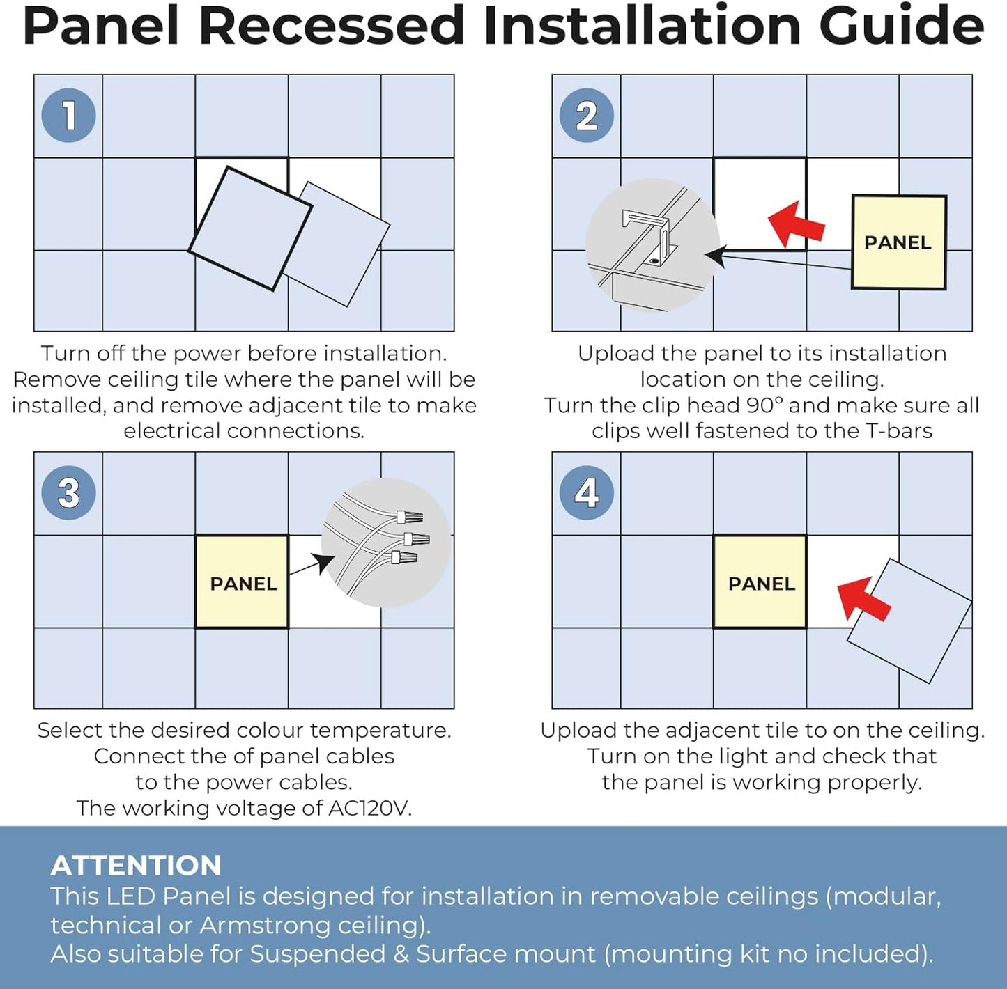 2 Pack 2x2 LED Flat Recessed Panel Light 48W 5000LM, 5 CCT Selectable
