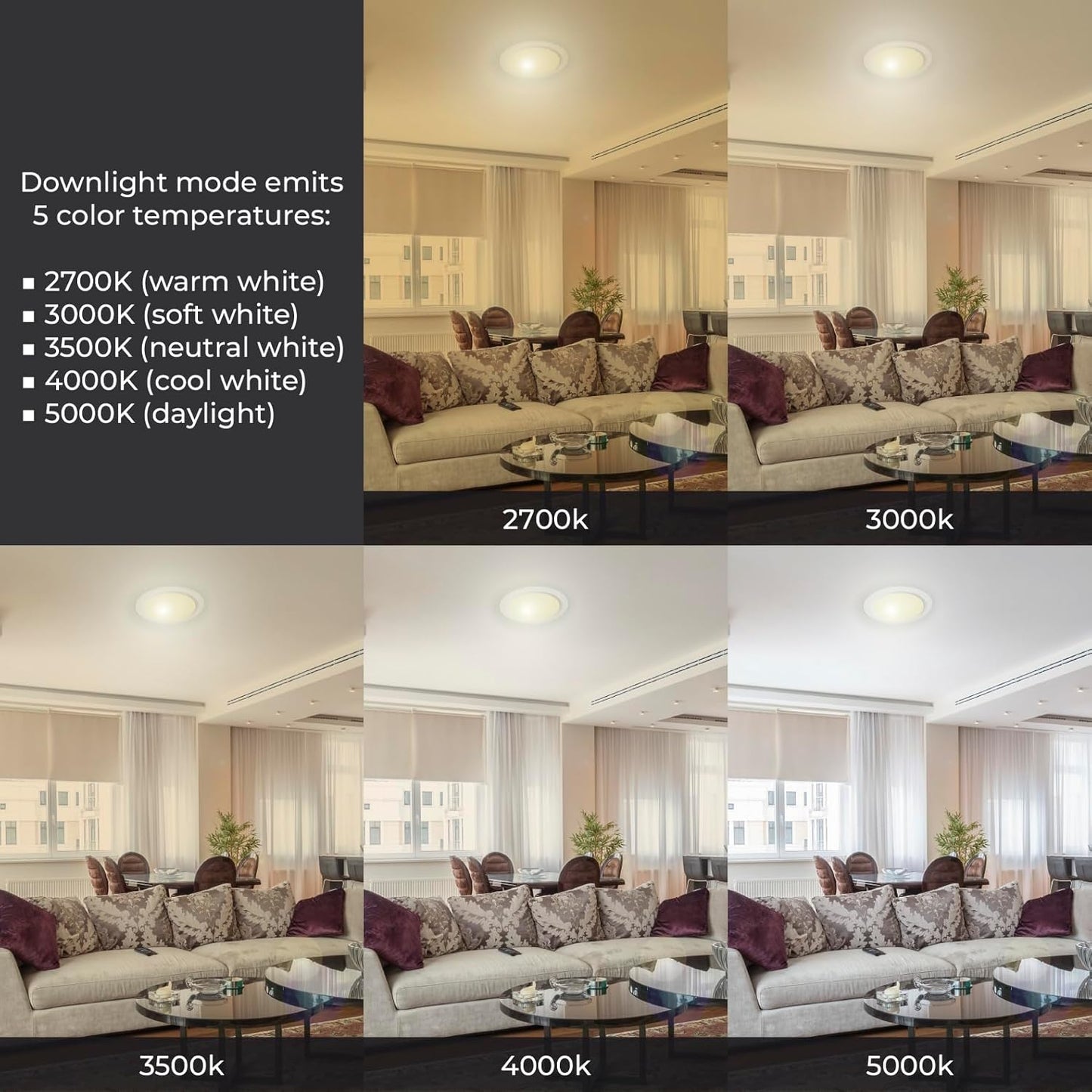12 Pack - 6 Inch LED Recessed Ceiling Light with Junction Box 12W 1000LM, 5CCT Selectable Dimmable Can less Downlight