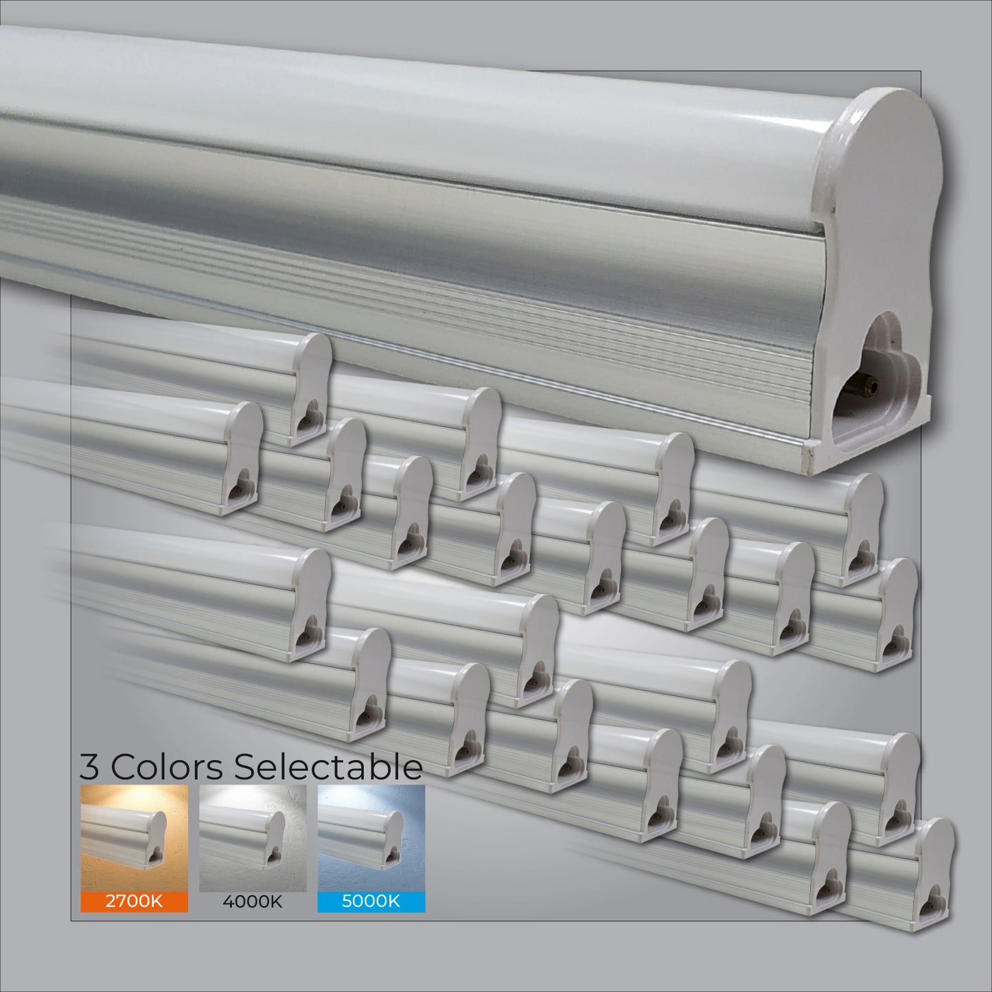 24 Pack 3CCT 4FT LED T5 Integrated Fixture 18W 2100 Lumens, 2700K/4000K/5000K Selectable, Linkable, Ceiling and Under Cabinet Light