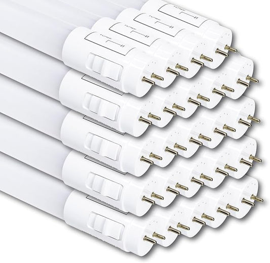 24 Pack 3CCT 4FT LED T8 Type B Light Tube 18W 2200 Lumens, 2700K/4000K/5000K Selectable, Ballast Bypass, Double Ended Connection, Frosted Cover