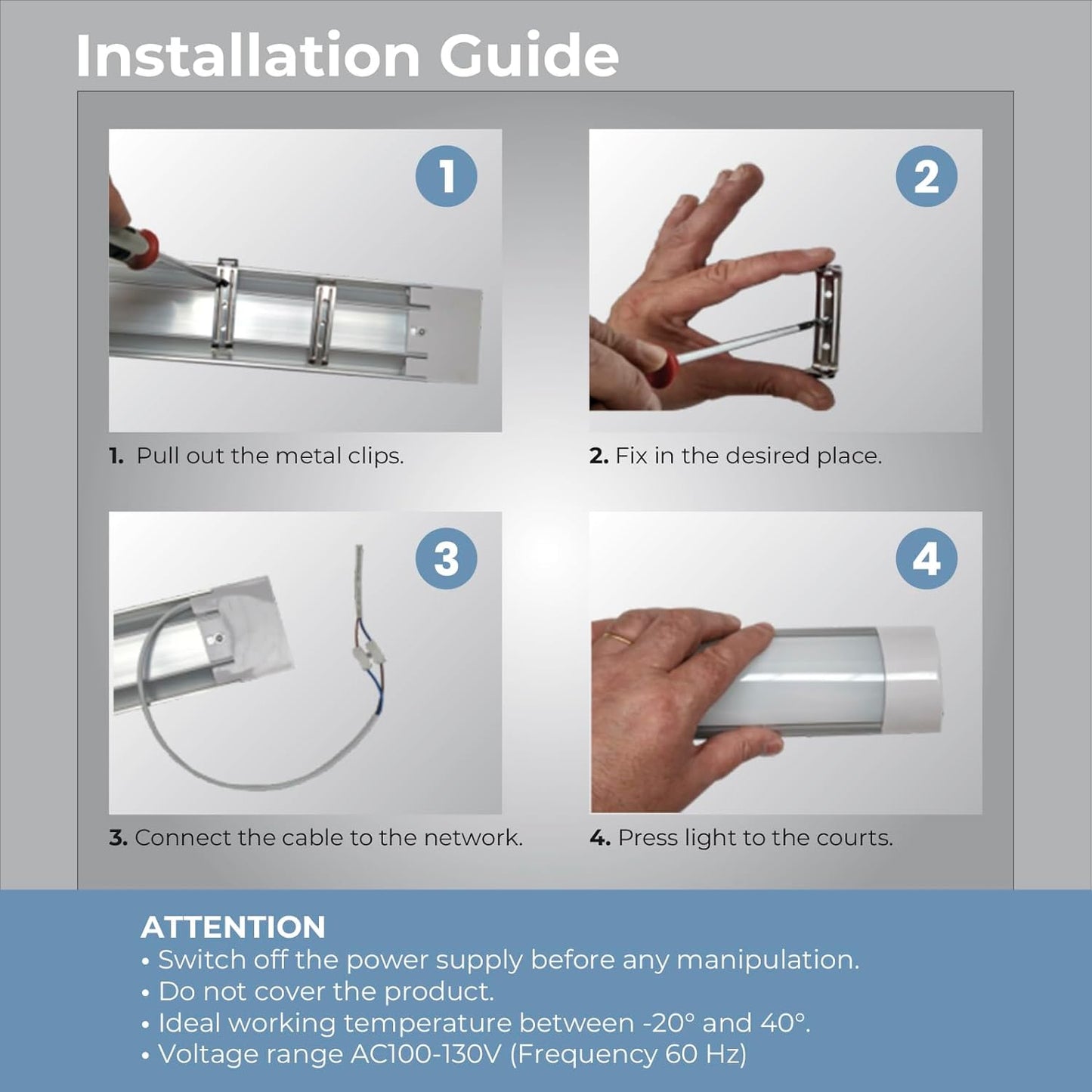 2FT - LED Batten Light, LED Wraparound Light Fixture, Flush Mount Office Ceiling Light for Garage, Office, Kitchen