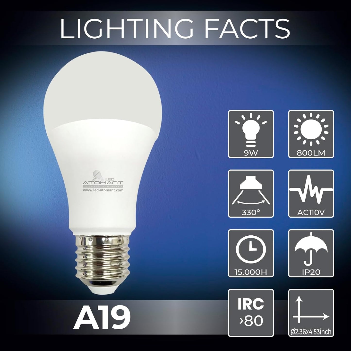 6 Pack A19 LED Bulb 9W 800 Lumens