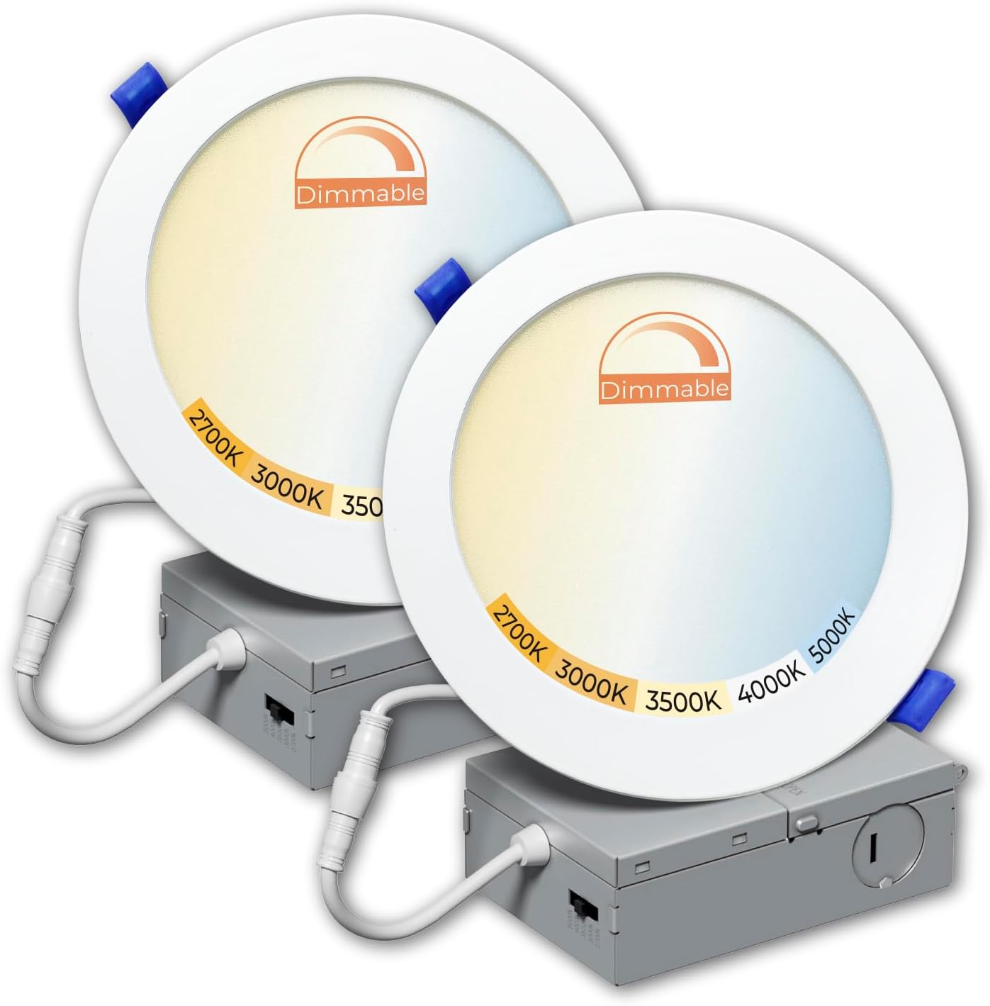 2 Pack 4 Inch LED Recessed Ceiling Light with Junction Box - Dimmable Can less Downlight