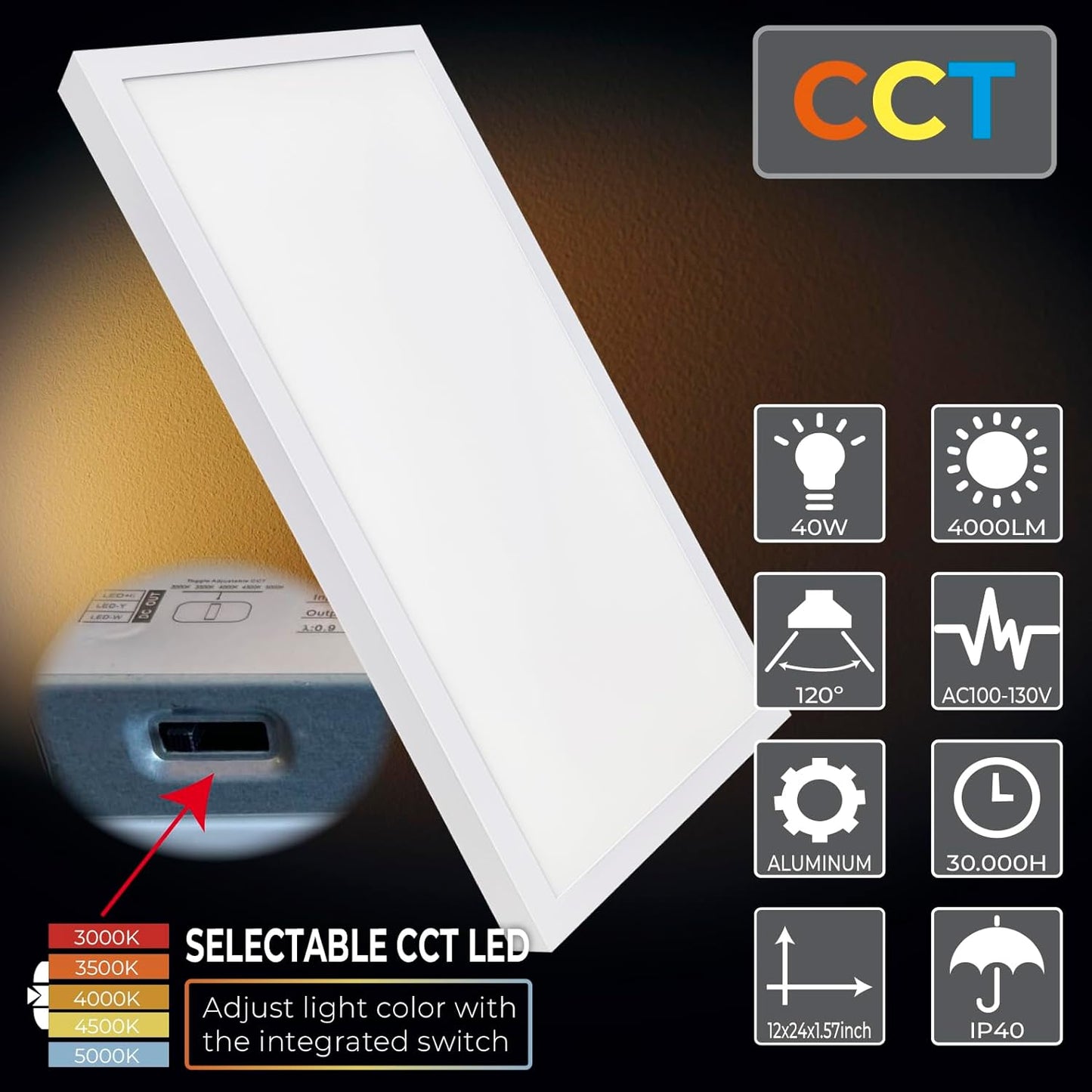 4 Pack 1x2 LED Surface Mount Panel Light 40W 4000LM