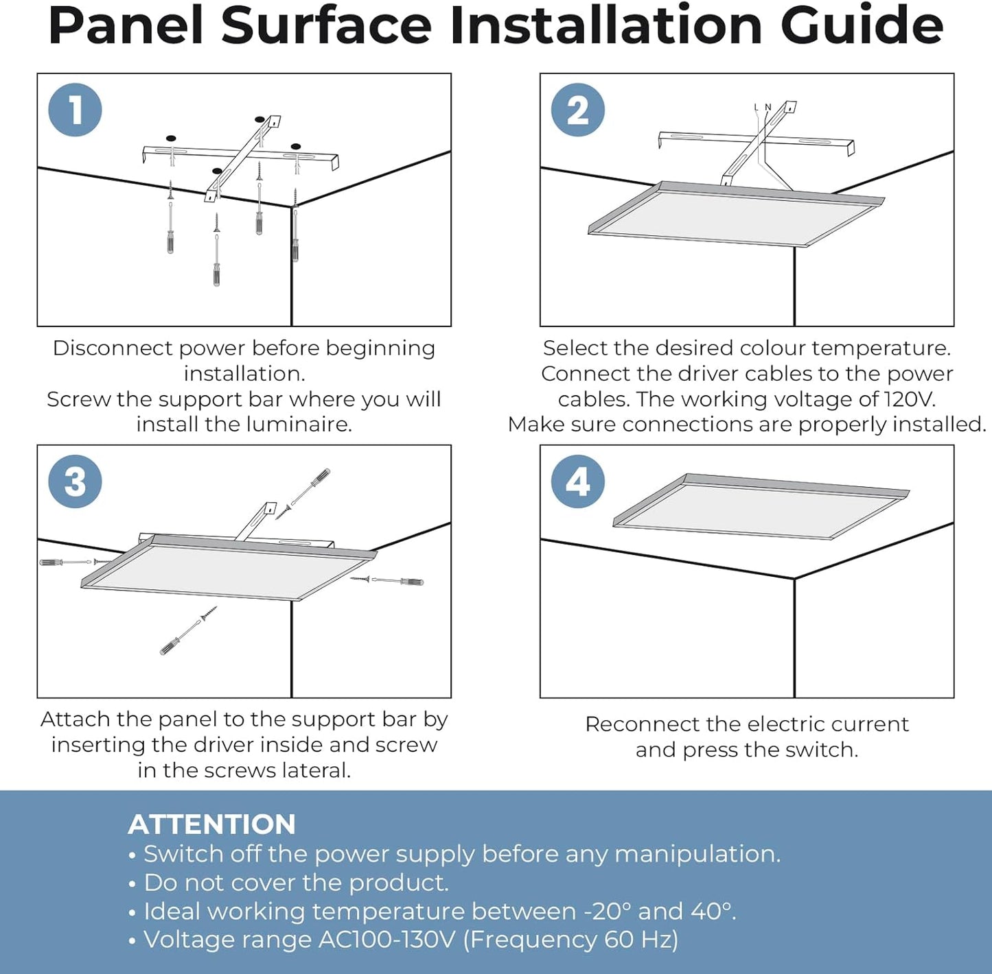 4 Pack 1x2 LED Surface Mount Panel Light 40W 4000LM