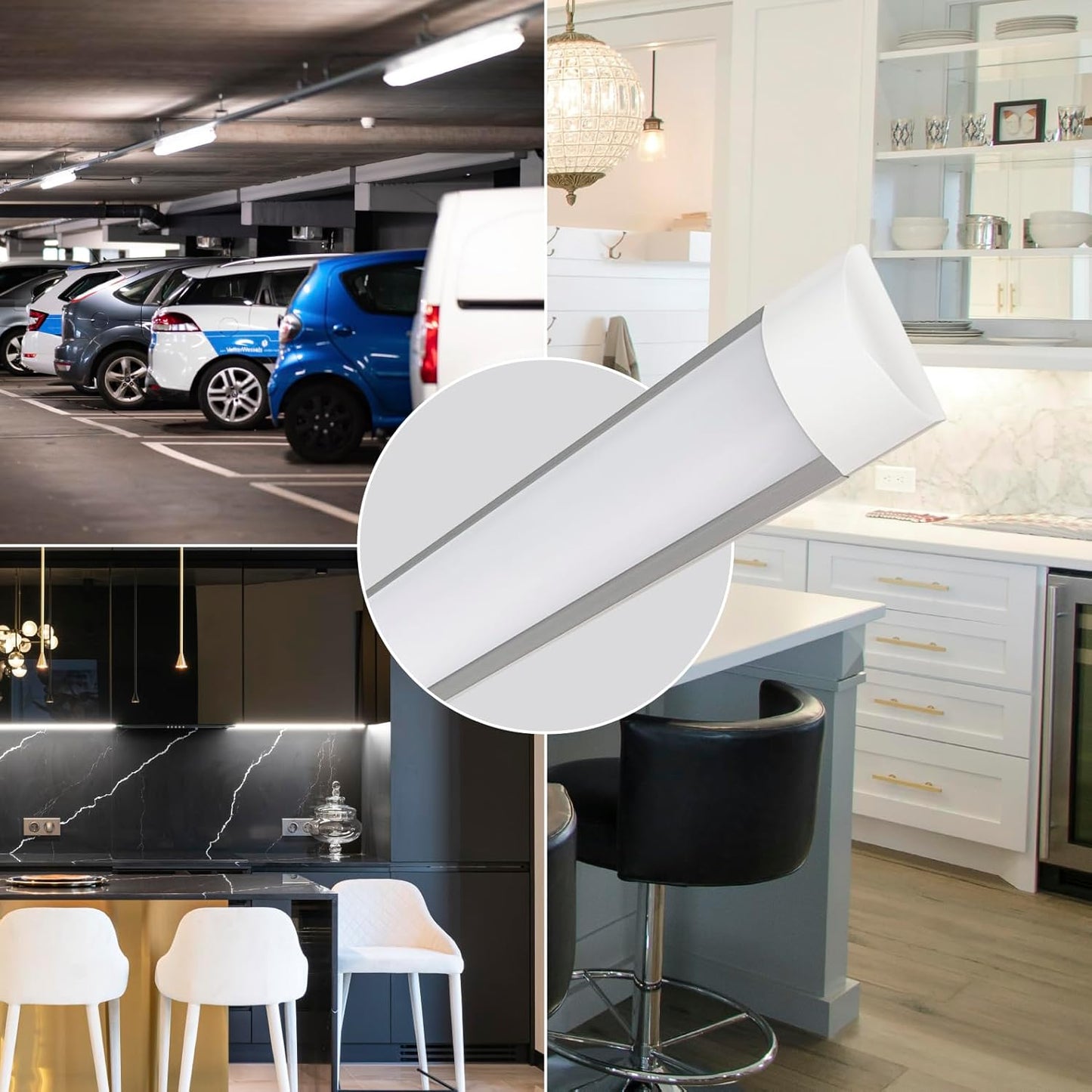 10 Pack - 4FT LED Batten Light 40W 4000 Lumens, LED Wraparound Light Fixture, Flush Mount Office Ceiling Light for Garage, Office, Kitchen