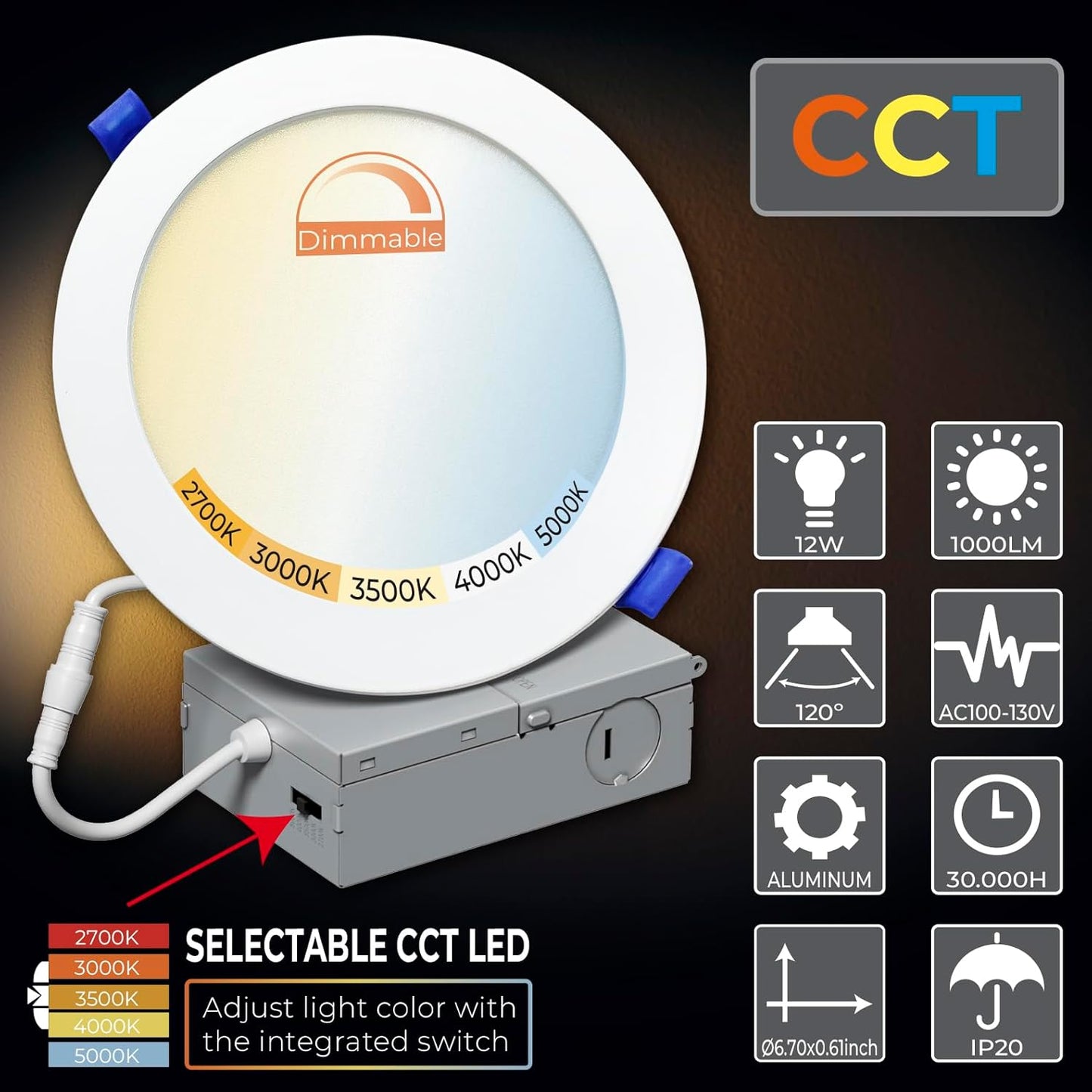 20 Pack 6 Inch LED Recessed Ceiling Light with Junction Box