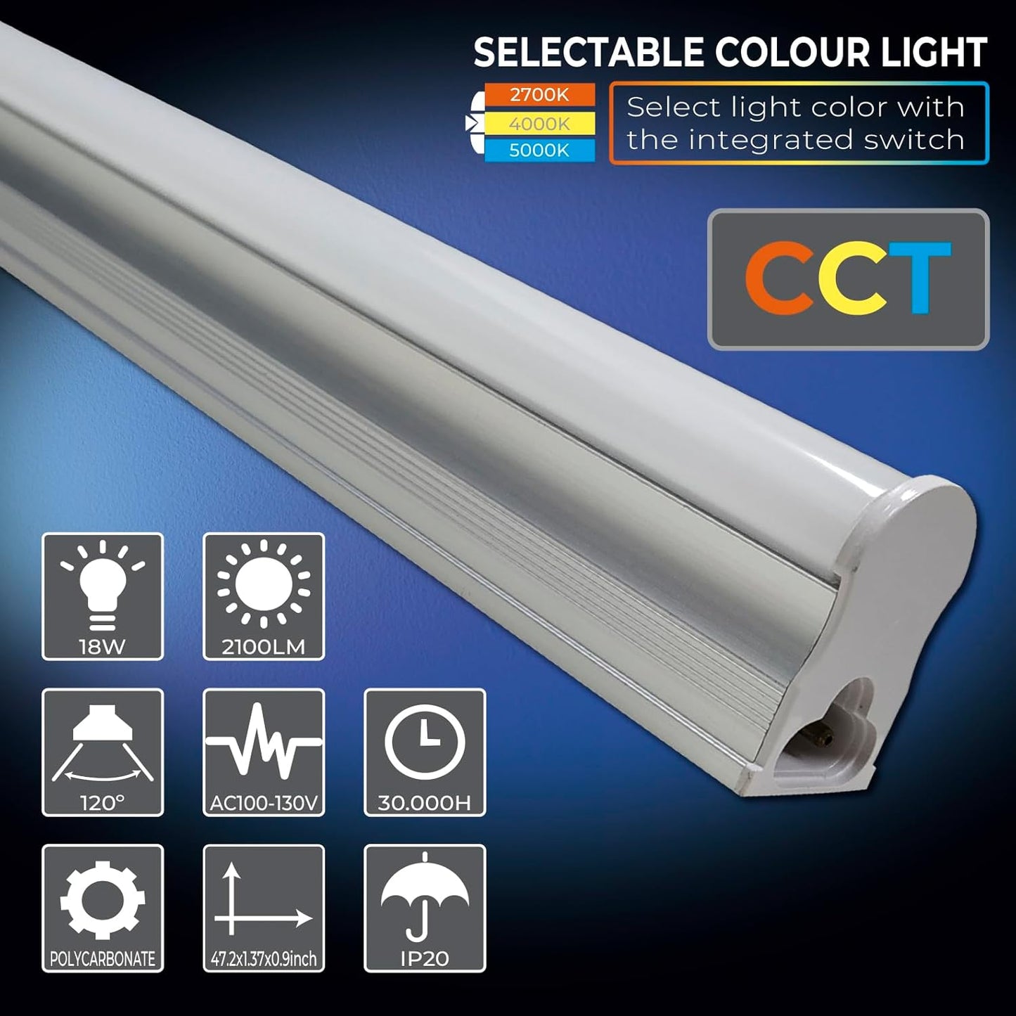 4 Pack - 4FT LED T5 Integrated Fixture -18W 2100 Lumens - Selectable, Linkable Utility Shop Light, Ceiling and Under Cabinet Light, Corded Electric