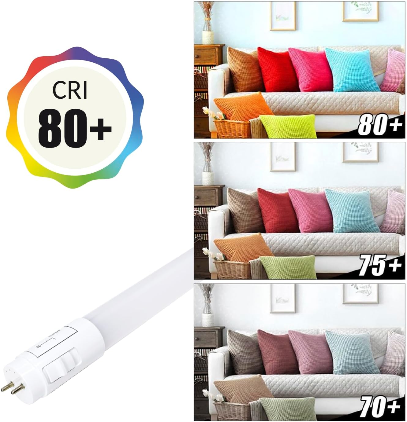 12 Pack 3CCT 4FT LED T8 Type B Light Tube 18W 2200 Lumens, 2700K/4000K/5000K Selectable, Ballast Bypass, Double Ended Connection, Frosted Cover