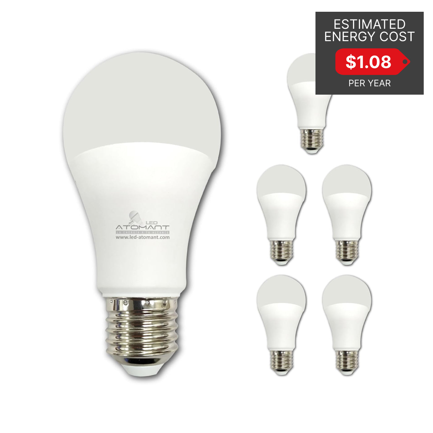 6 Pack A19 LED Bulb 9W 800 Lumens